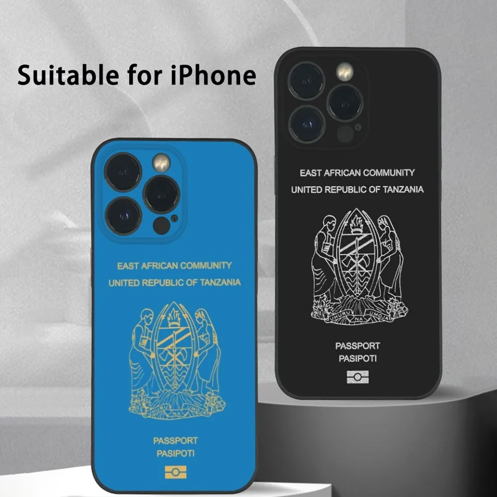 Tanzanian Passport Pattern Phone Case For IPhone 15 14 13 12 11 Pro Xs Max Mini XR X 7 8 Plus Black Frosted Soft Shell Funda