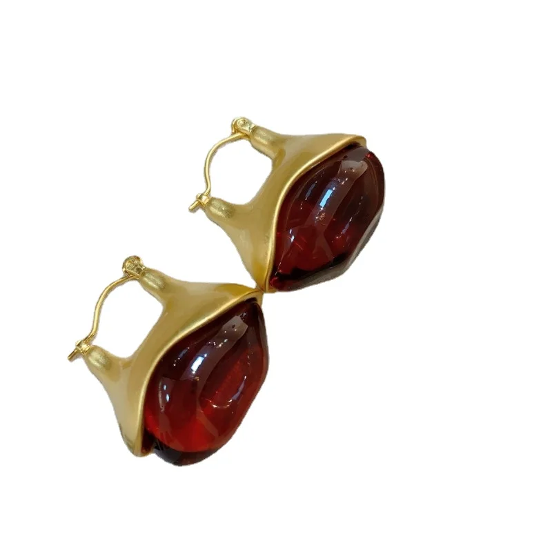 Retro Jewelry 2023 Trend New Geometric Gold Color Metal Resin Drop Earrings For Women Female Party Wedding Gift Elegant Style