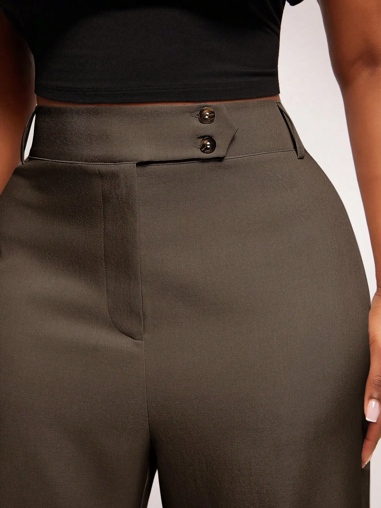 Radiana Women High Waist Relaxed Fit Wide Leg Elegant Pants With Button Detail Brown