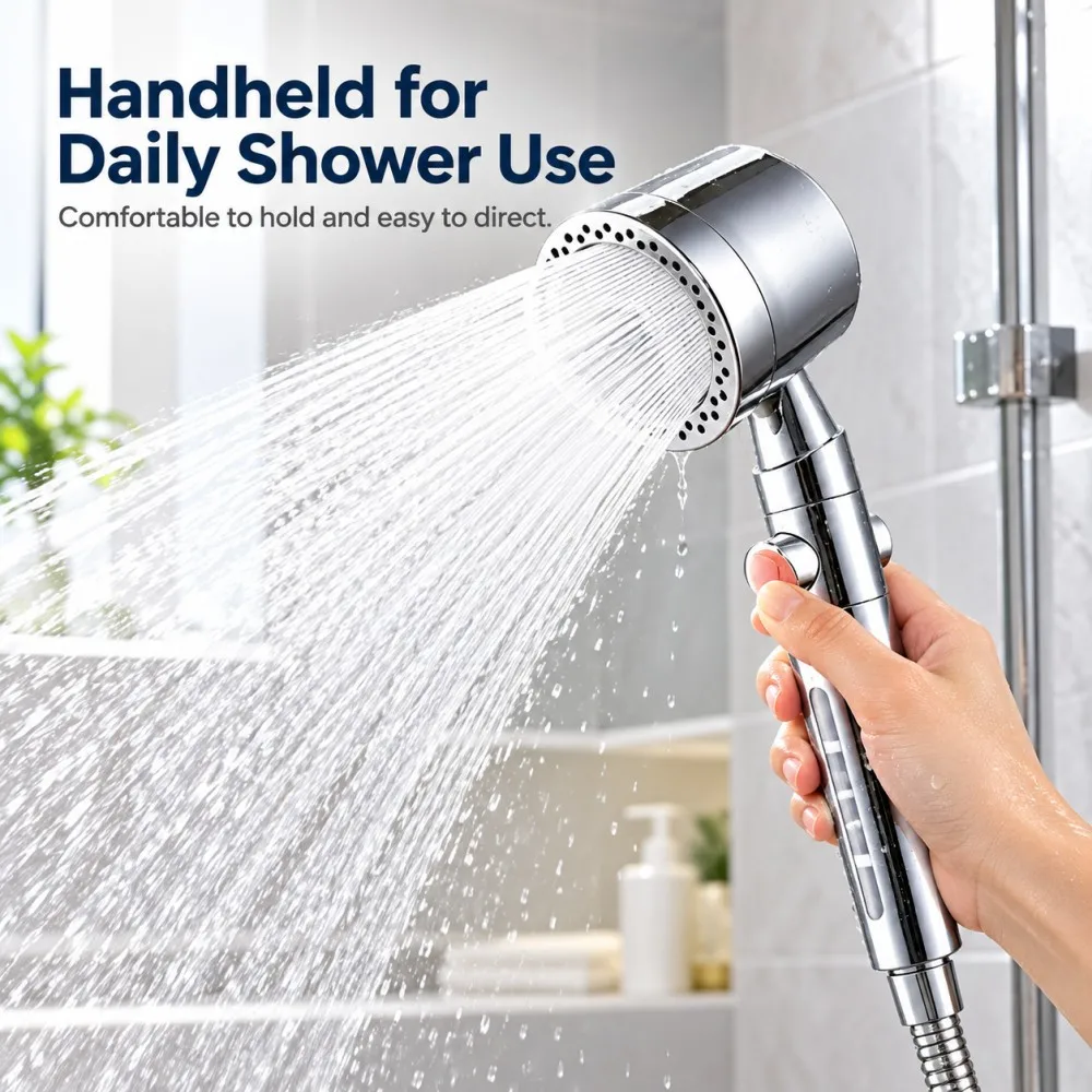 5 Spray Filtered Shower Heads High Pressure Large Flow ABS Portable Shower Head with Stop Button Universal Bathroom Nozzle