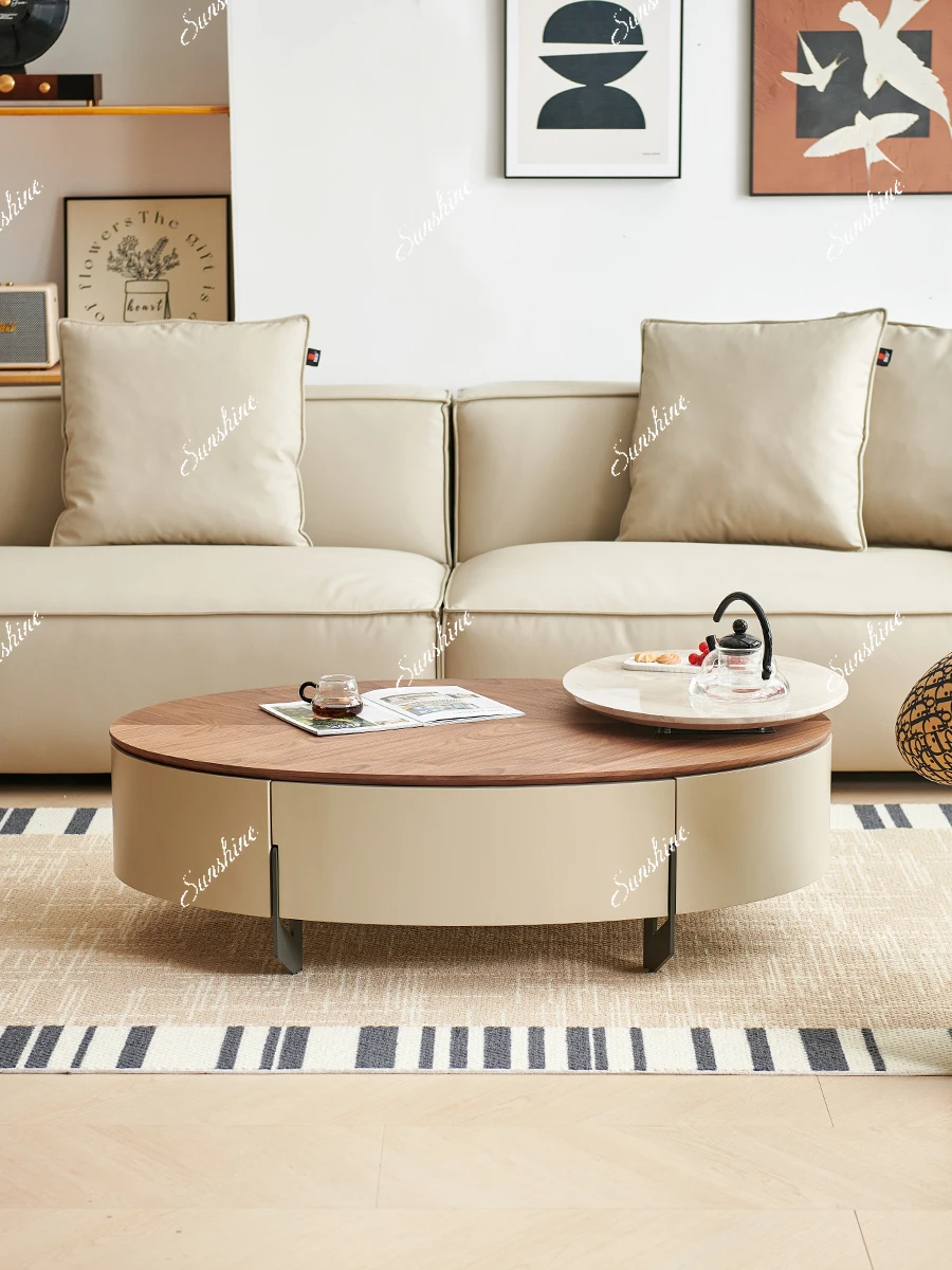 Retro living room small home minimalist coffee table table oval solid wood coffee table