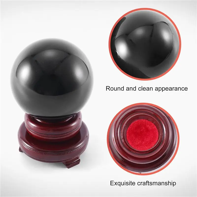 AB46-80MM Natural Black Sphere Large Crystal Ball Healing Stone With Base