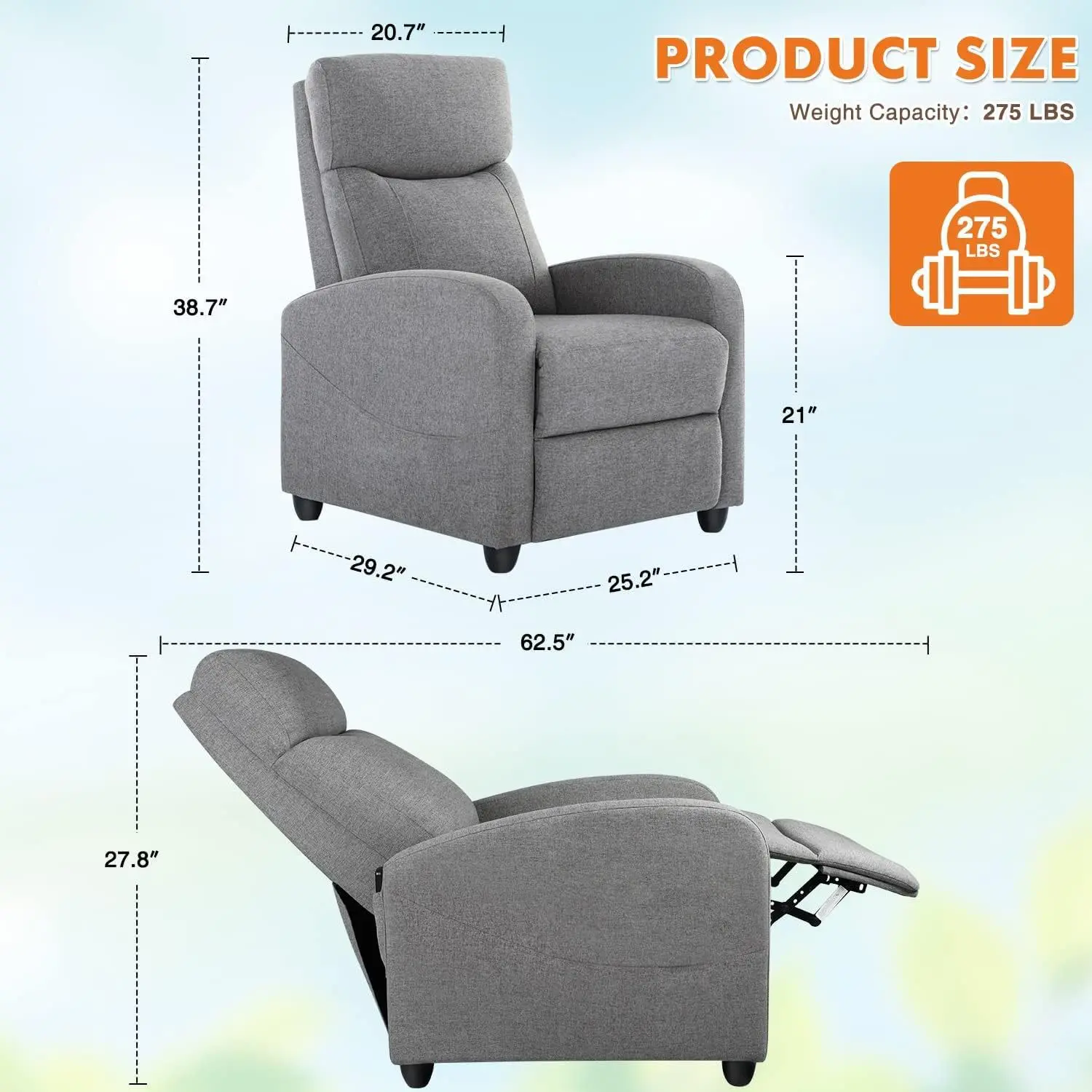 Living room recliner fabric massage recliner single sofa