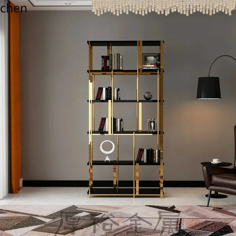 HXL Light Luxury Stainless Steel Bookshelf Living Room Exhibition Hall Simple Floor-standing Multi-layer Storage Display RackN1