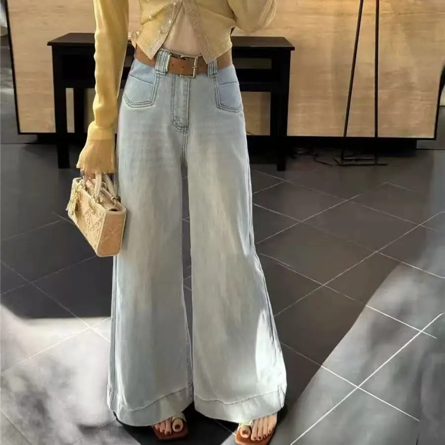 

High Waist Straight Leg Jeans Women's Fashion Trend Korean Style Spring New Arrival Casual Comfortable Non-Stretch Denim