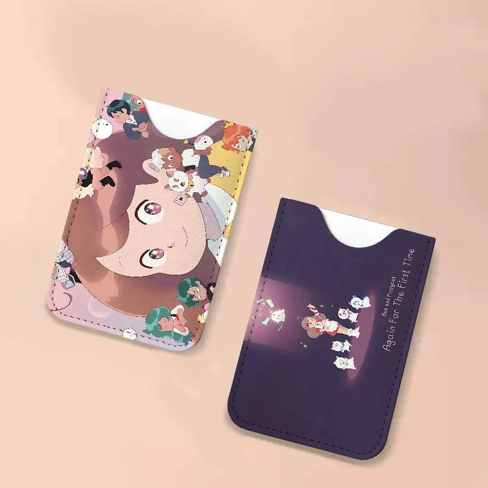 Bee And Puppycat Anime Lightweight Leather Card Holder Palm Pattern Protective Cover for Bus Card ID Card Compact Size