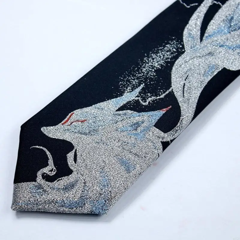 Creative Nine Tailed Foxes Pattern Neck Tie for Cosplay Party Anime Enthusiasts 