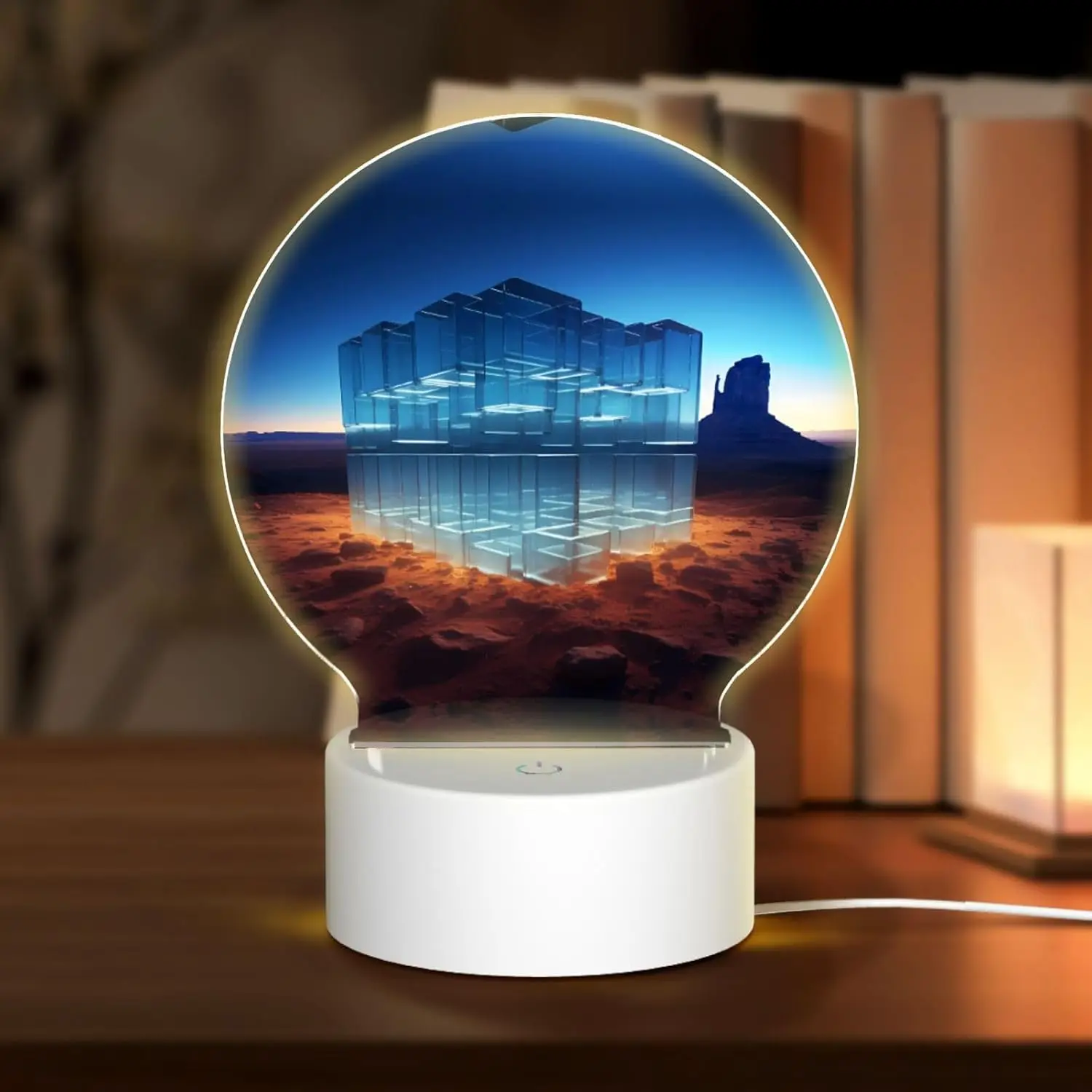 PHAYAH Transparent Crystals Pattern Round Acrylic USB Night Light Room Light