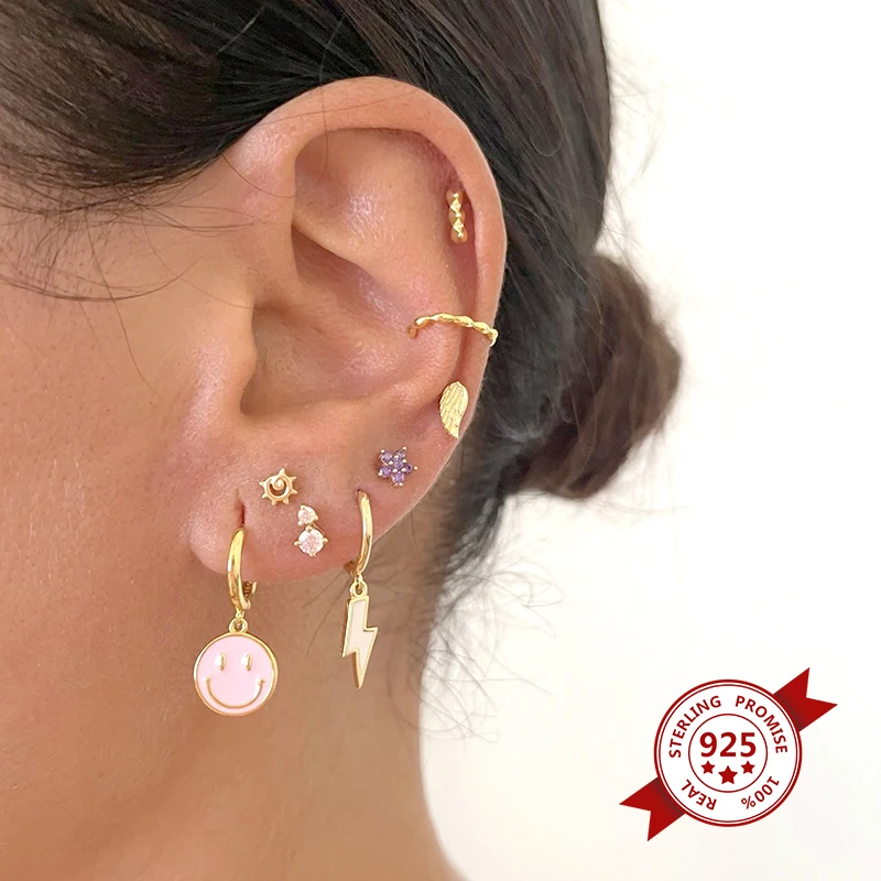 925 Sterling Silver Ear Needle Bohemia White Enamel Hoop Earrings For Women Heart Pendant Earrings Fashion Party Jewelry Gifts