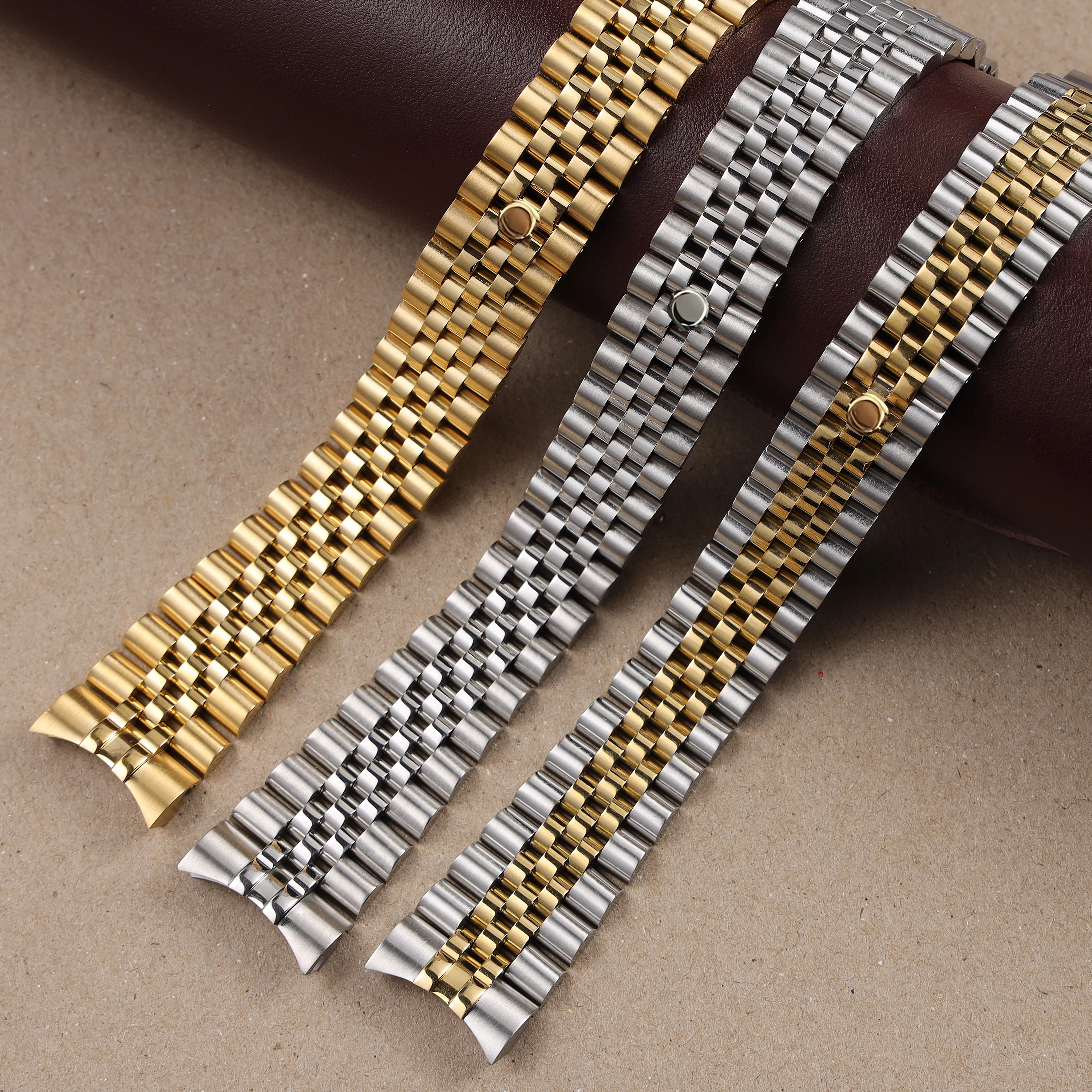 

13 17 20 21mm solid stainless steel Jubilee watchband for Rolex Oyster Perpetual Date Just silver gold metal strap bracelet