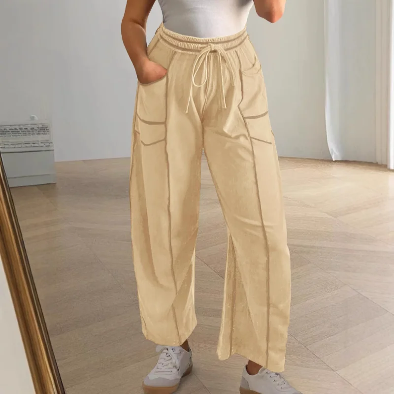 

Осенне-зимние женские свободные широкие брюки Mag, спортивные штаны в американском повседневном стиле, спортивные штаны с эластичной резинкой на талии и завязками