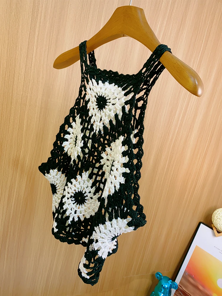 Handmade Hollow Out Beach Vacation 2024 Summer Women Crochet Camisole Tank Tops Women Clothes