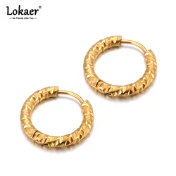 Lokaer 316L Stainless Steel Handmade Casting Geometric Huggie Earrings 18K Gold Plated Charm Fashion Jewelry For Women E24113