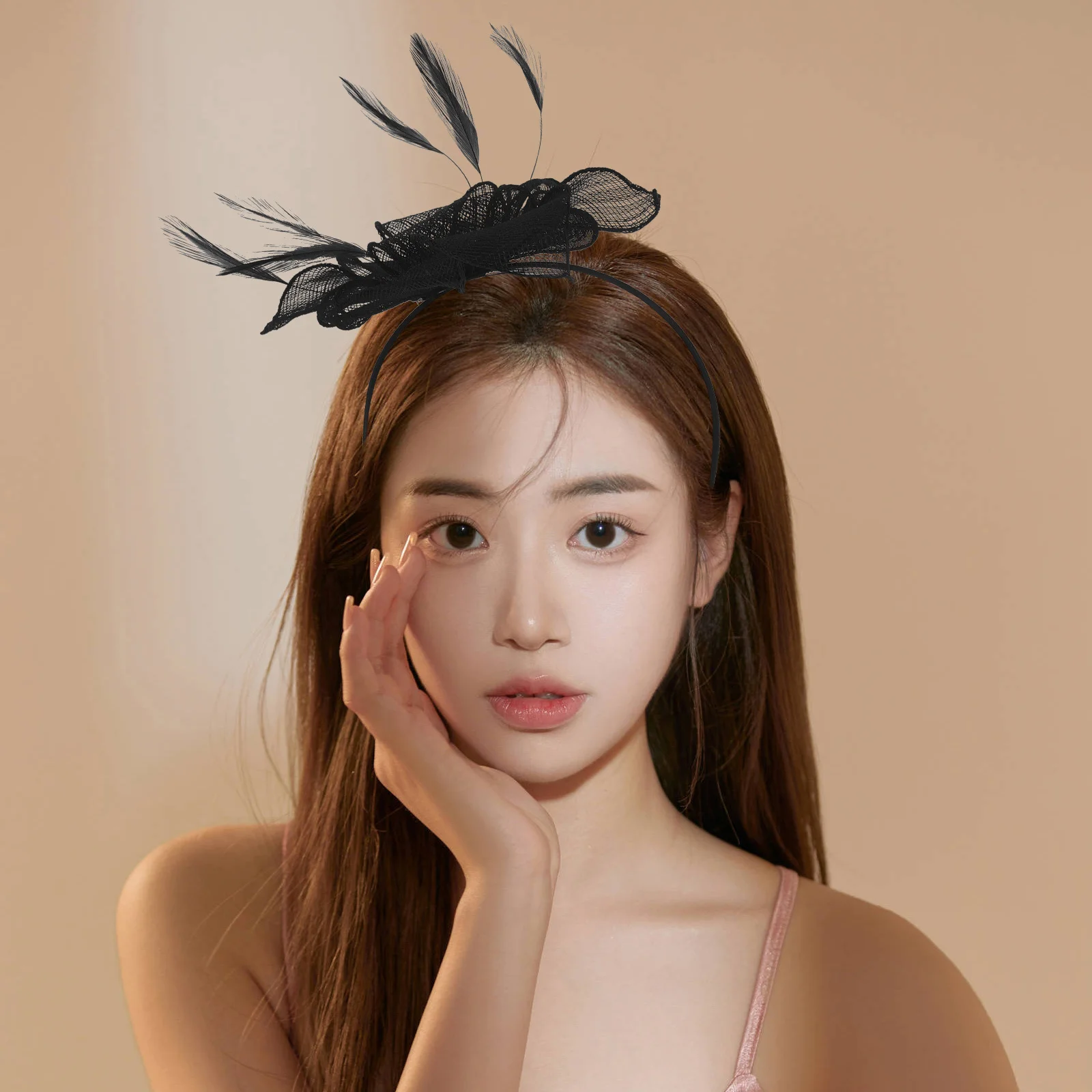 

Women Black Linen Fascinator Headband Vintage Wedding Tea Party Cocktail Party Headpiece Elegant Fascinator Hat