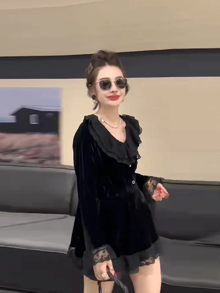 plus Size Women's Loose Long Sve V-Ne Blouse Floral Slimming Versatile Anti-Aging Faionable Top Korean Sle Commute