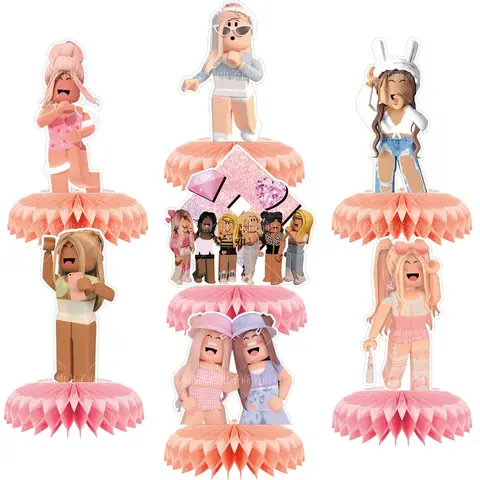 7pcs/set Pink Game Roblox Party Decoration Sandbox Girl Honeycomb Ornament Girls Desktop Honeycomb Ball Decoration Party Gifts