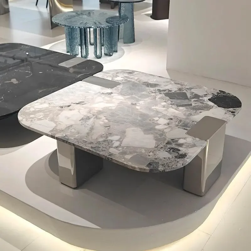 Italian light luxury minimalist new black rose imitation luxury stone coffee table marble modern high-end living room square