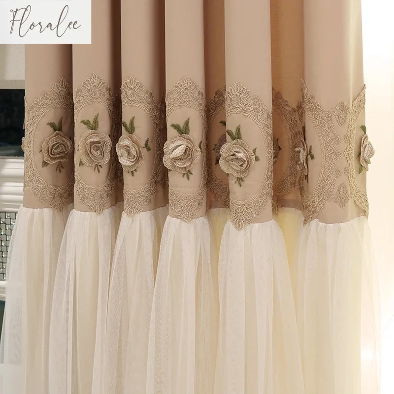 

Modern Girl Princess Style Curtains For Living Room Bedroom Dining Pink Room Decor Fresh Shading Embroidered Custom Tulle