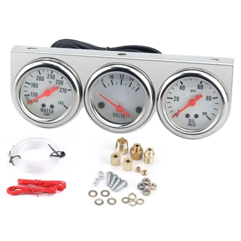 

Portable Triple Gauge Kit Oil/Volt/Water Gauge 2 Inch Chrome Oil Temp Water Temp Gauge Temperature Oil Pressure Voltage Gauge