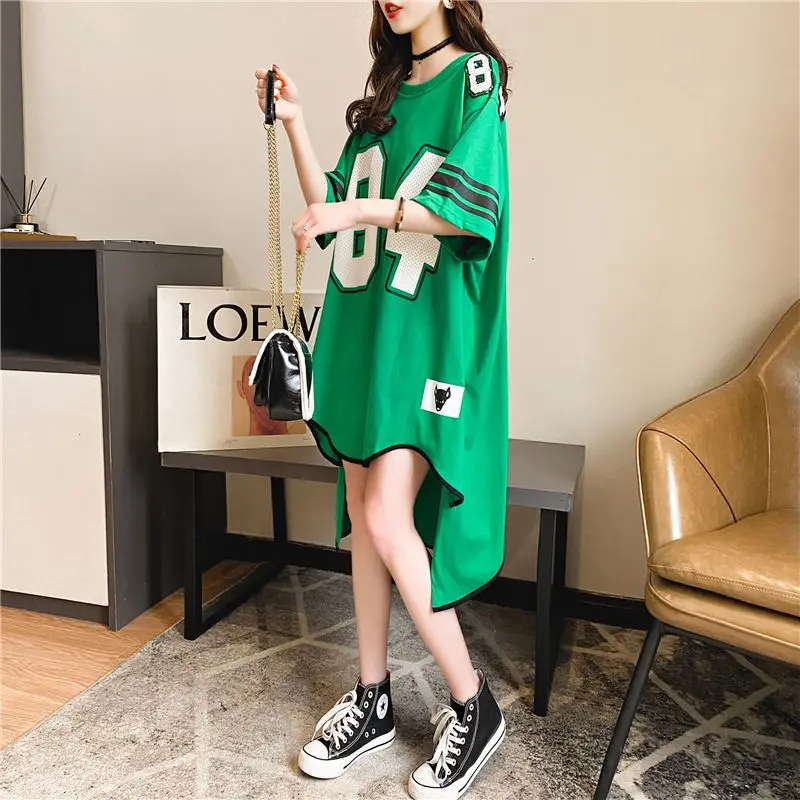 Oversized Womens Clothes Fashion Letter Printing Short Sleeve Tops Summer Short in the Front and Long in the Back T-Shirts Dress