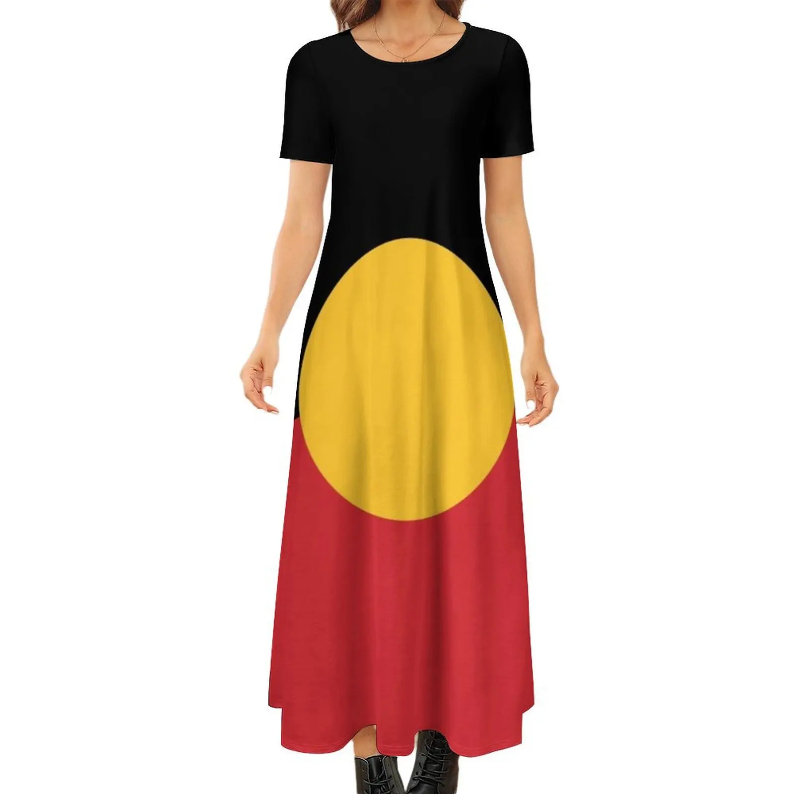 

Австралийский флаг аборигена #9, платье с круглым вырезом и коротким рукавом, женское вечернее платье, женские элегантные роскошные летние платья для женщин