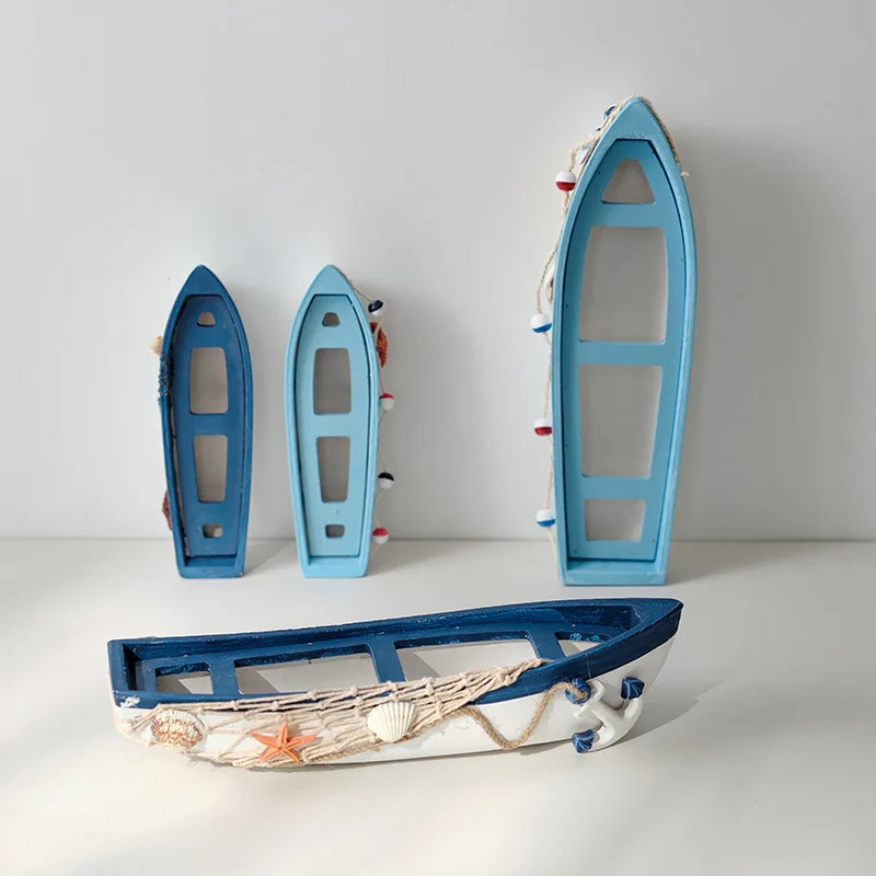 Mediterranean Wooden Boat Ornament Crafts Children's Room Office Home Decoration Wooden Sea Theme Home Decor