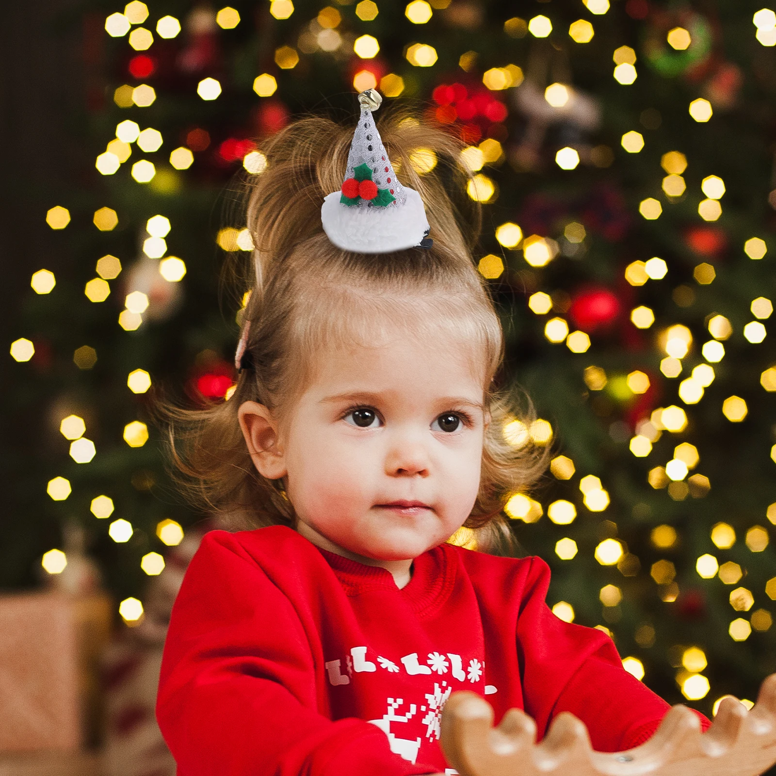 

5Pcs Sequin Christmas Hat Hair Clips Red Green Silver Xmas Decorative Barrette Headdress Holiday Party Hair