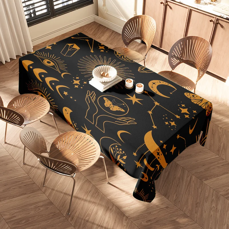 Black Gold Tablecloth with Starry Sky Design for Home Decor Modern Dining Room Decoration 60x120cm