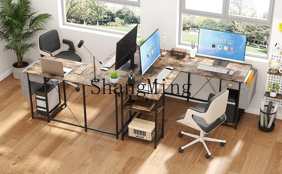 Escritorio doble para ordenador SM, estante de almacenamiento de esquina de gran capacidad para oficina con cajón