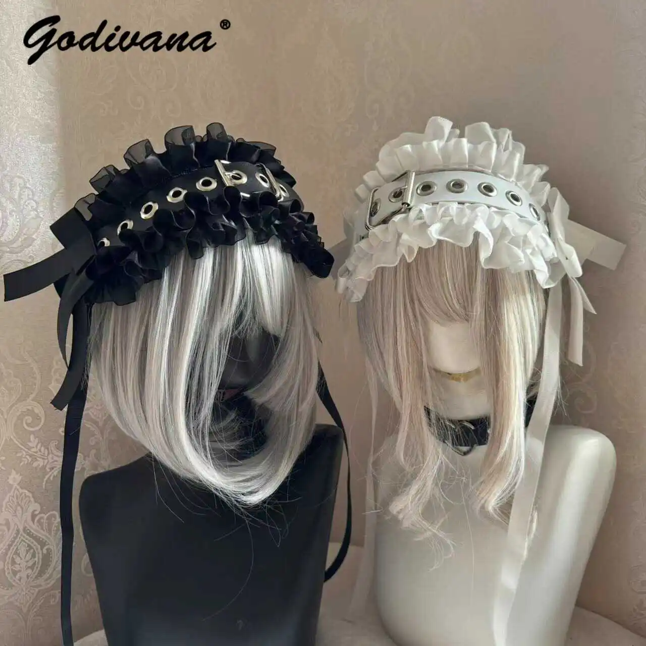 Mine Subculture Gothic Punk Black and White Hair Band Halloween Headdress Female Girls Sweet Cool Lolita Hairband Hairwear