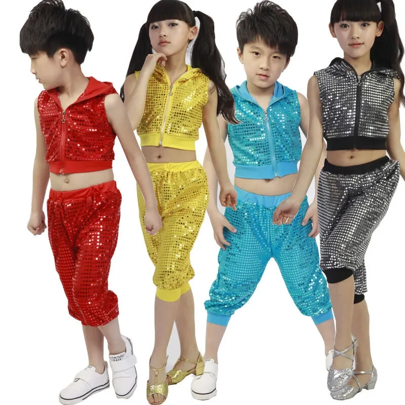 Vestido de lentejuelas de competición de baile callejero para niño y niña, traje de baile moderno de Jazz y Hip Hop, Ropa de baile para niño