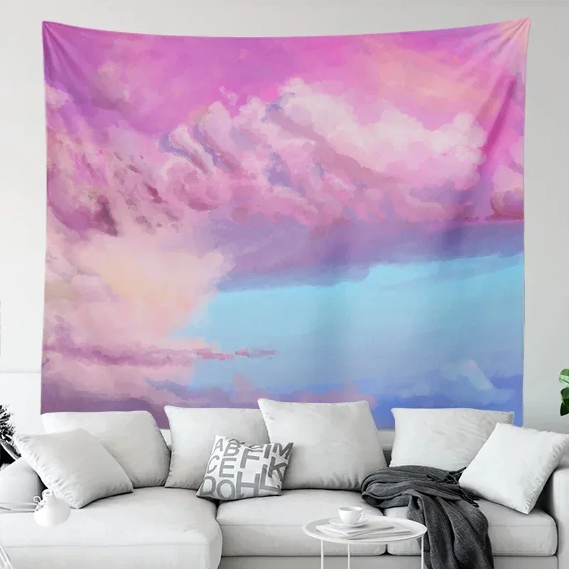 HD-Colourful Cloud Sky Tapestry - Cartoon Illustration Wall Art, Super Beautiful Decorative Hanging for Bedroom, Dust-Free Cloth