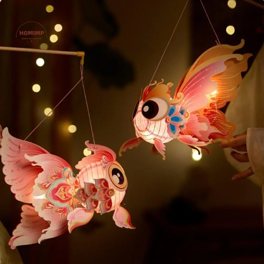 

3D Middle Autumn Festival Lantern Fish Paper DIY Lantern Material Kit Luminous Hand Made Ancient Style Handheld Lantern Women