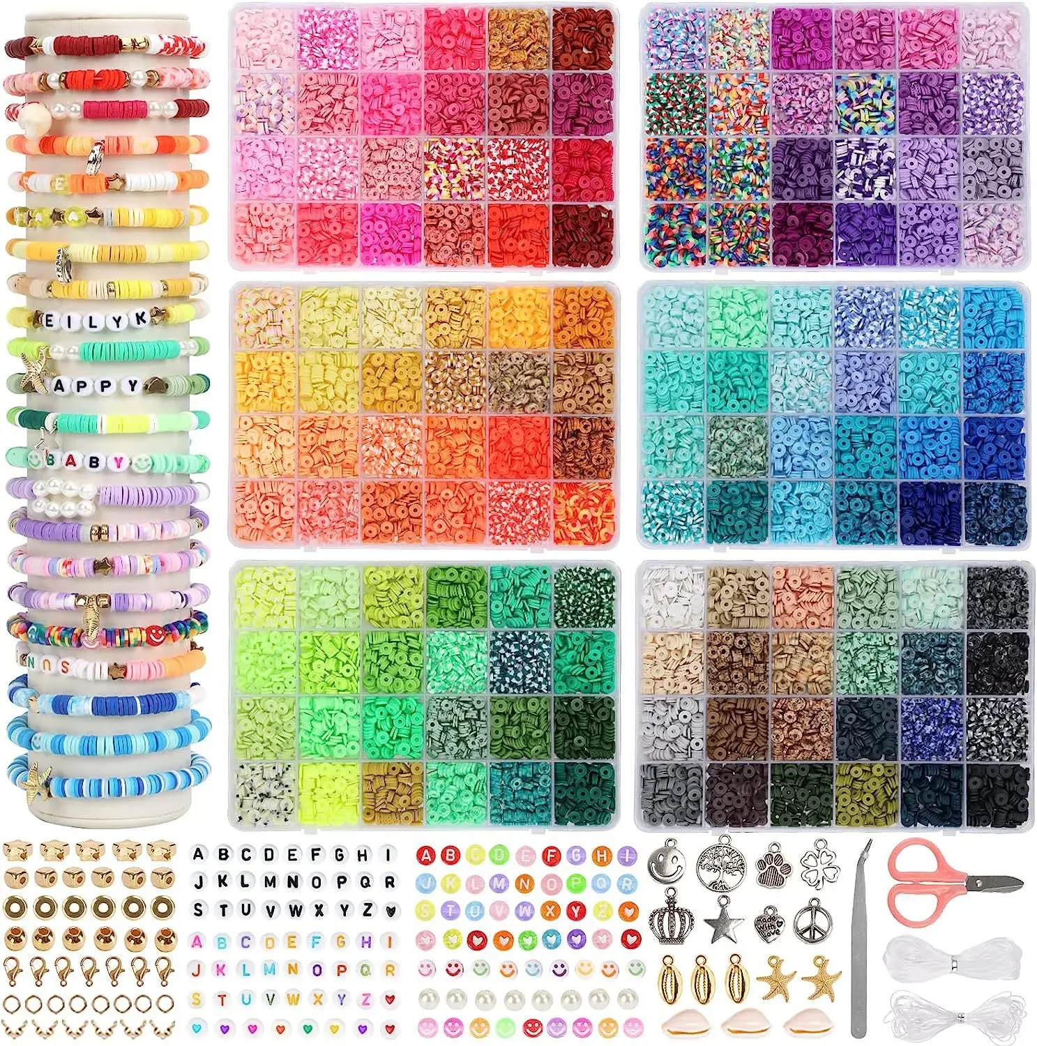 

18000pcs 132 Colors Polymer Clay Beads Bracelet Making Kit Jewelry, Polymer Black Stone Beads DIY Crafts