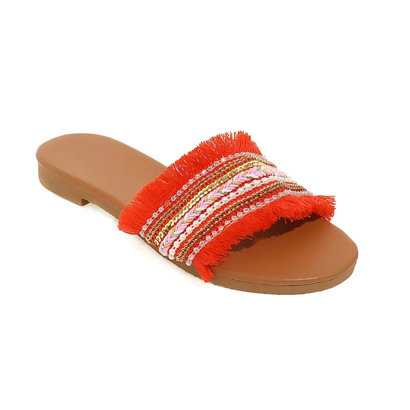 

New Fashionable Bohemian Beach Comfortable Women's Slippers Tassels Women's Flat Sandals,Outdoor Casual Party Design Weaving