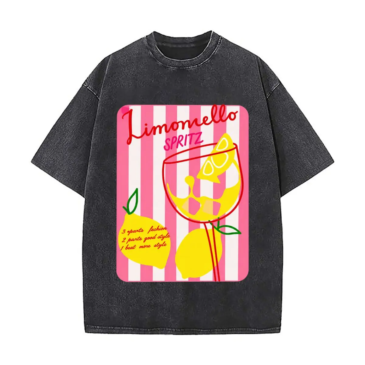 Limoncello Spritz Lemon Cocktail Three Two One Recipe Graphic Washed Vintage Short Sleeve Loose Streetwear Tee