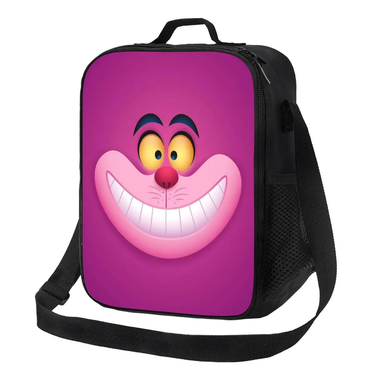 

Custom Cheshire Cat Smile Insulated Lunch Bags for Women Resuable Thermal Cooler Food Bento Box Kids School Children