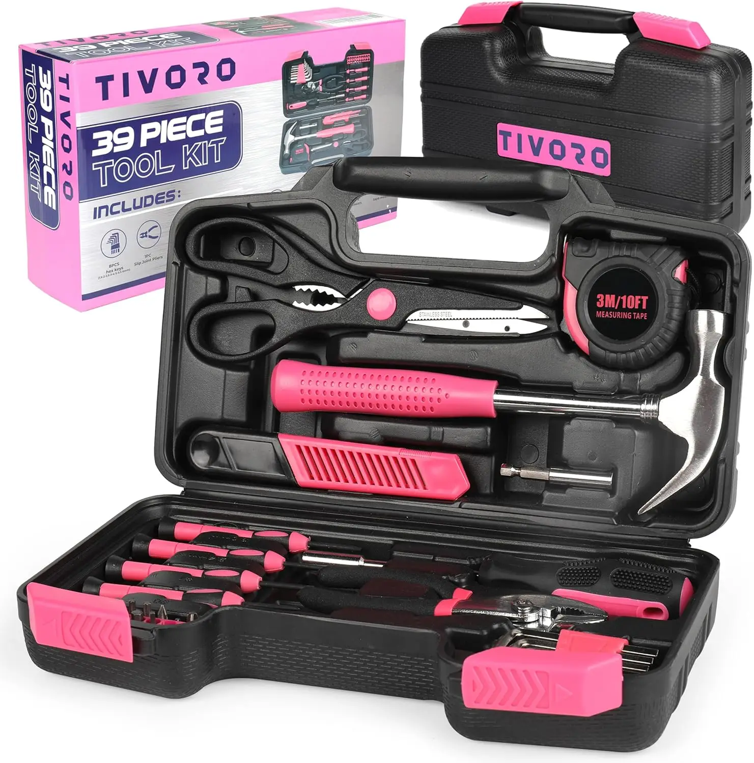 

39-Piece Pink Tool Kit for Women with Storage Case – Essential Home & Office Repair Set