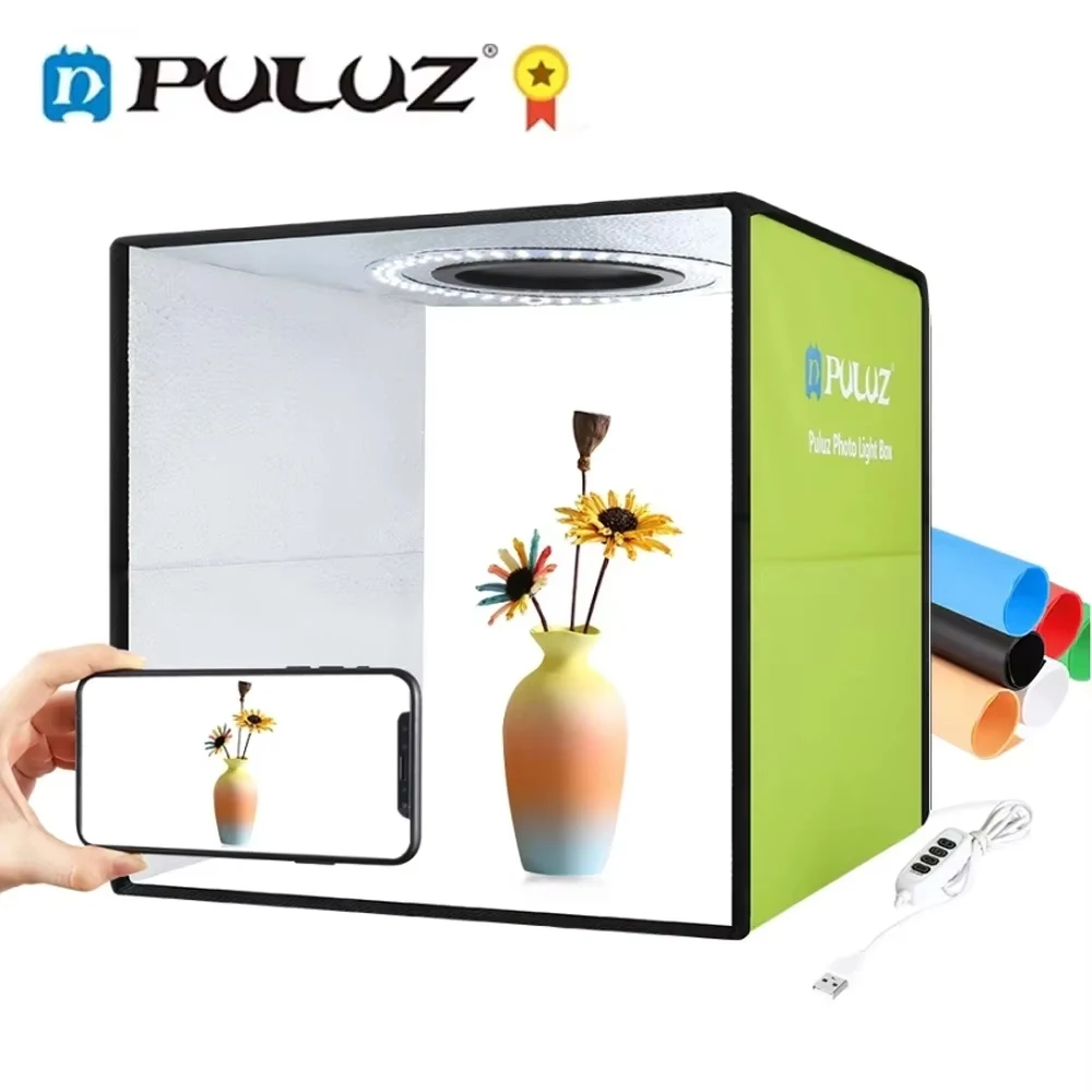 PULUZ 30CM/11,8'' Fotostudio-Lichtbox, Faltbares Fotolichtzelt-Set, Fotografie-Studio-Aufnahmezelt-Box-Kit & 6 Farbige Hintergründe