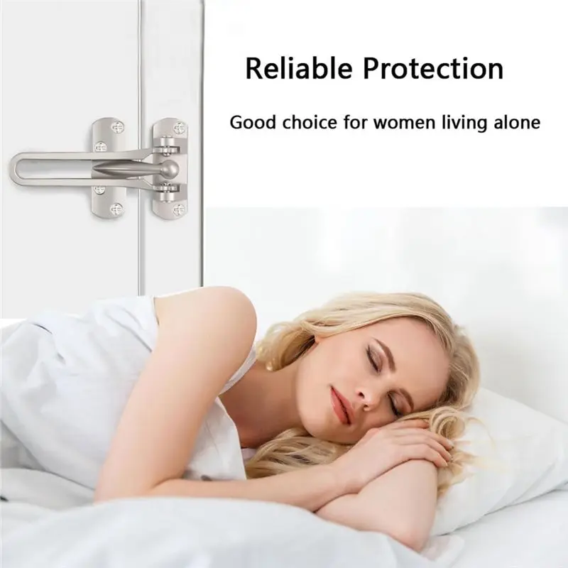DT17 Home Security Door Lock Thickened Solid Zinc Alloy Night Lock Safety Door Buckle for Children's Room Indoor Use Silver