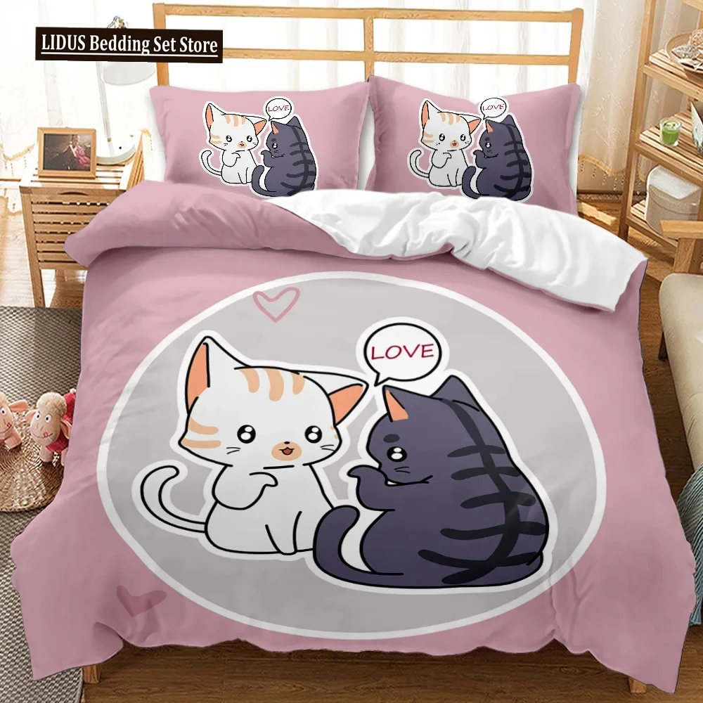 Cat Duvet Cover Queen Size,Cartoon Kitten Sleeping On Crescent Moon Stars Night Dreams Polyester Comforter Cover For Boys