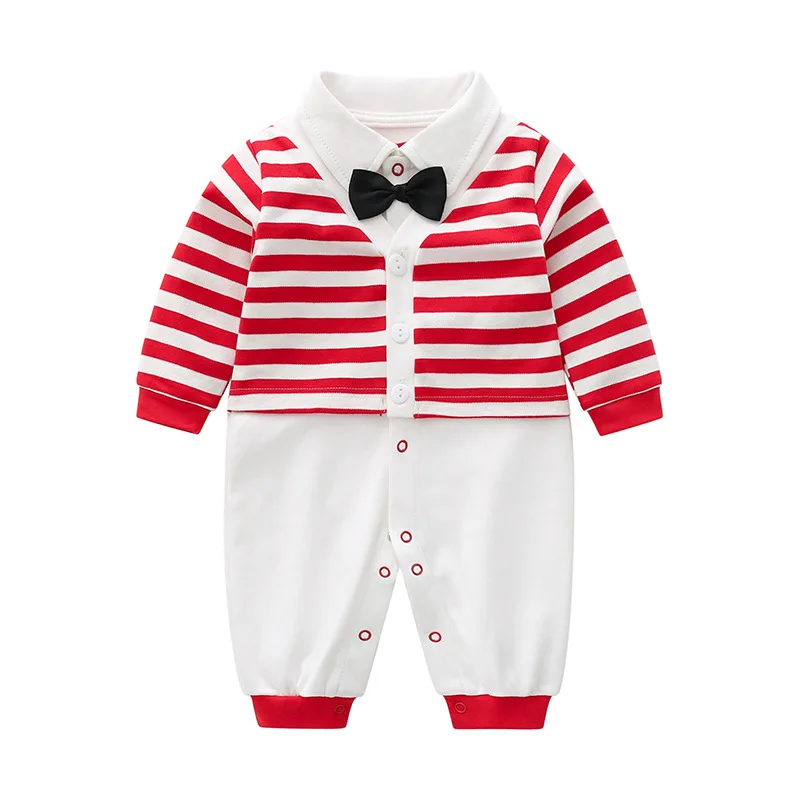 

2026 весенние комбинезоны для мальчиков Nebworn, полосатые комбинезоны с отложным воротником и бантом, детские комбинезоны для маленьких мальчиков из чистого хлопка, боди для маленьких мальчиков, комбинезон