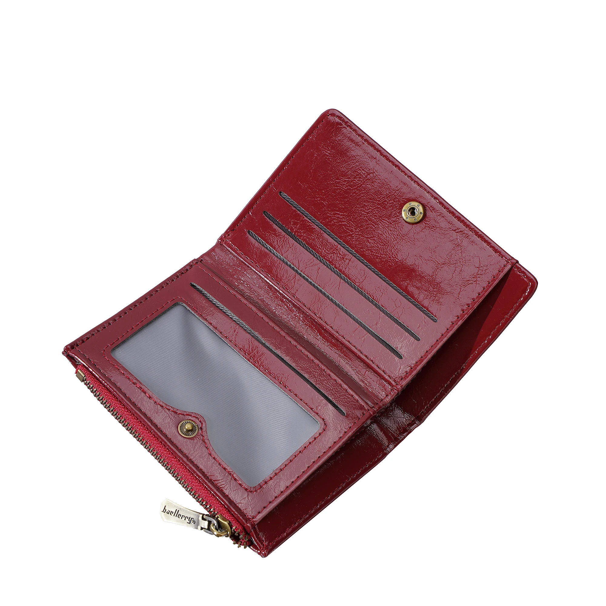 1 Stück Retro Plissierte Glänzende Öl-Wachs-PU Damen-Kurzgeldbörse, Doppelt Faltbare Schnappgeldbörse, Reißverschluss-Münzfach + Ausweisfenster, Geeignet für Outdoor-Dates, Geschenk für Frauen – Detail 5
