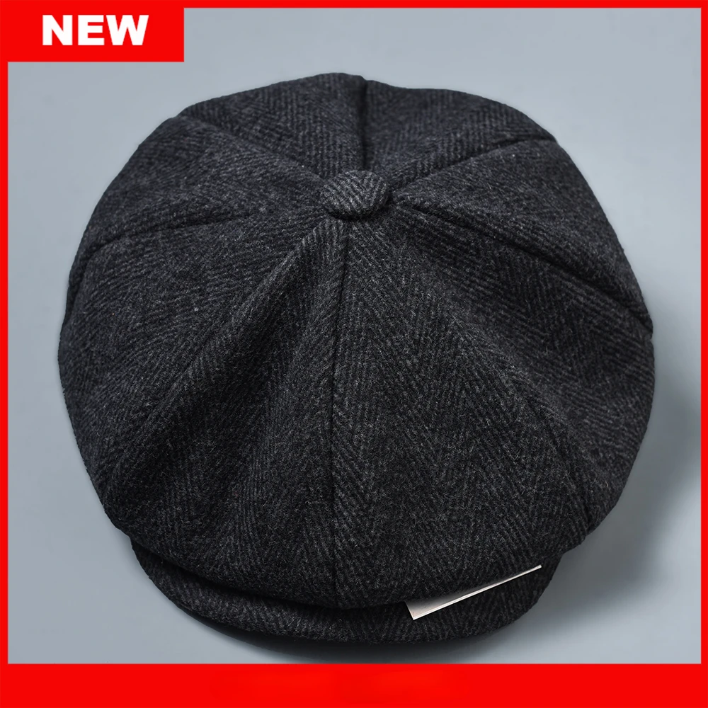 

2022 NEW Retro Wool Tweed Newsboy Cap With Blade Herringbone Men Women Gatsby Vintage Hat Driver Flat Cap 8 Panels Beret NZ251