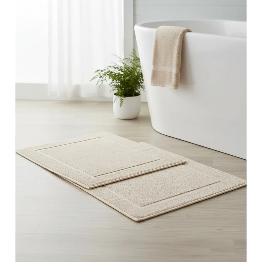 

Luxury Cotton Bath Mat Towels Set of 4 - Ultra Soft & Highly Absorbent Floor Towels for Bathroom Decor - Cream