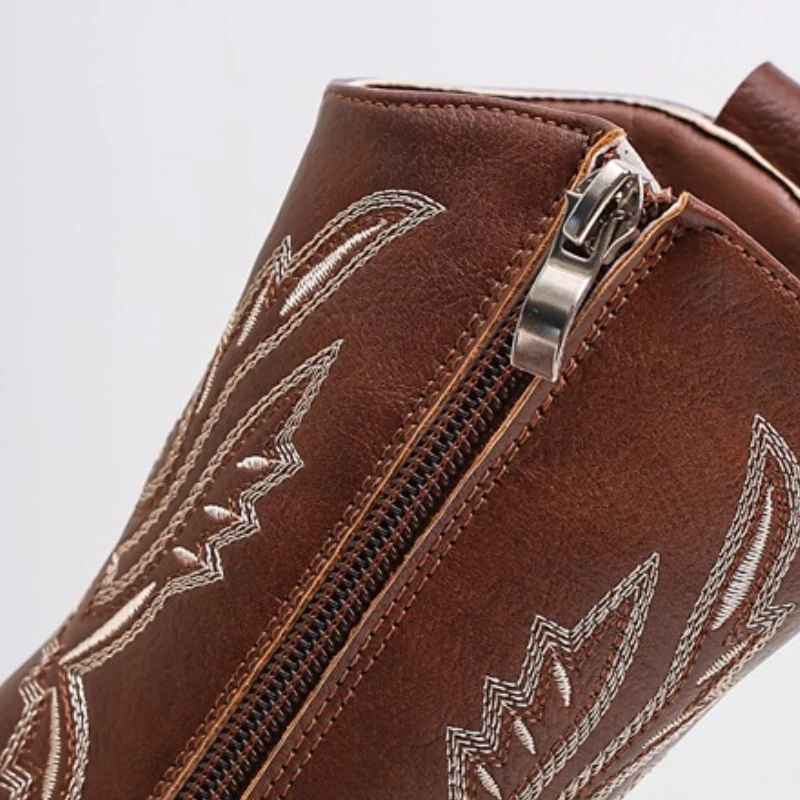 Children Leather Boots Classic Cowboy Embroidery Girls Long Booties Kids Winter Round Toe Soft Snow Shoes Fashion Snow Boots