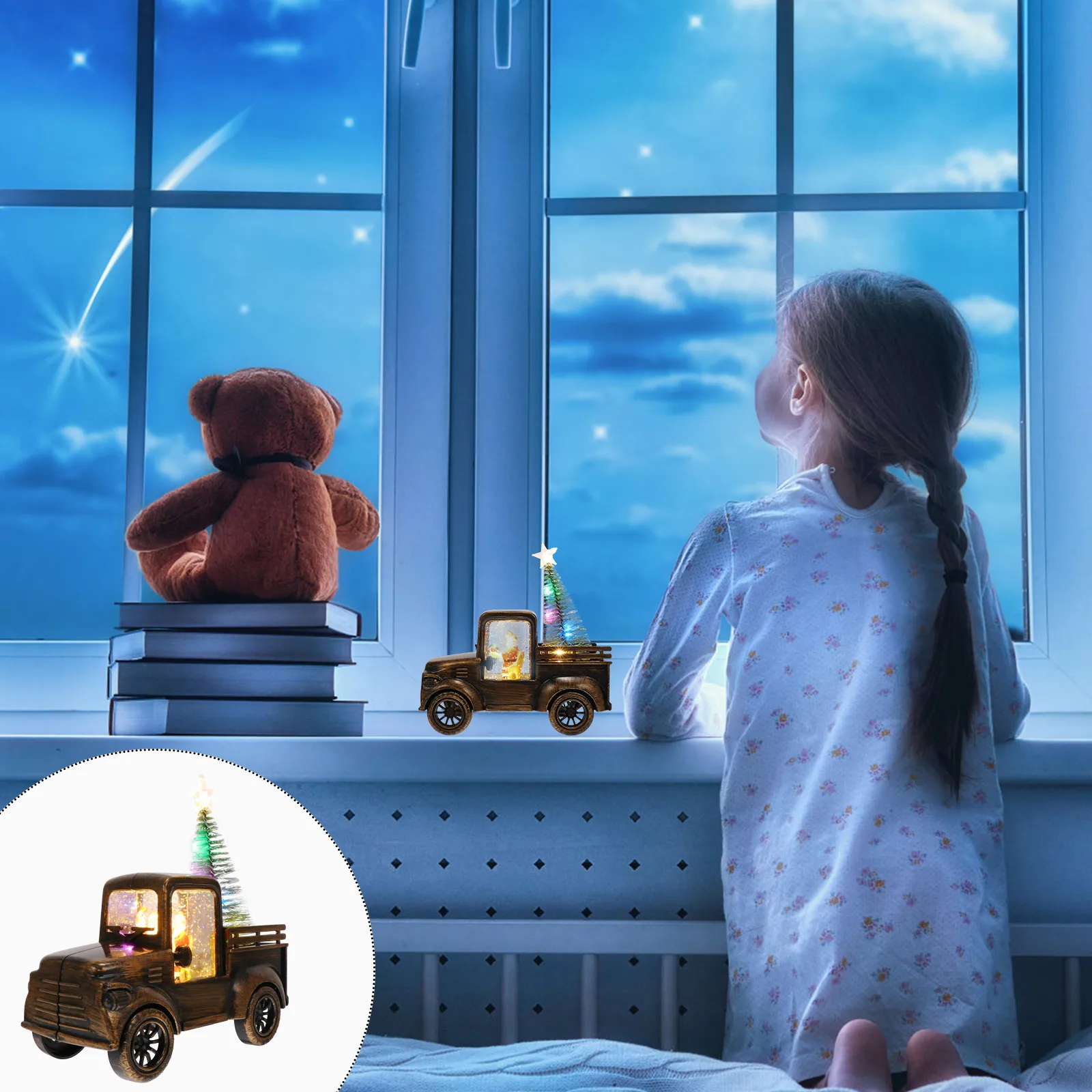 

2Pcs Santa Claus Christmas Adornment Set Bronze Luminous Xmas Tree Ornament Party Decor Resin Craft Christmas Adornment