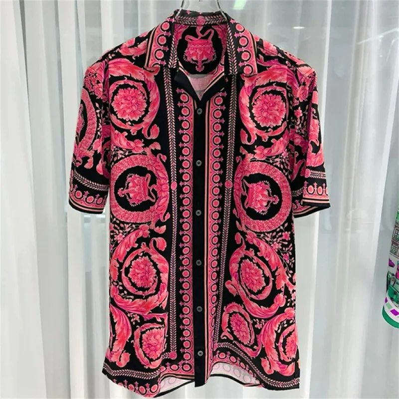 2025, lente en zomer, nieuwe mode, digitaal bedrukt herenshirt met korte mouwen, comfortabele lichtgewicht stof van hoge kwaliteit