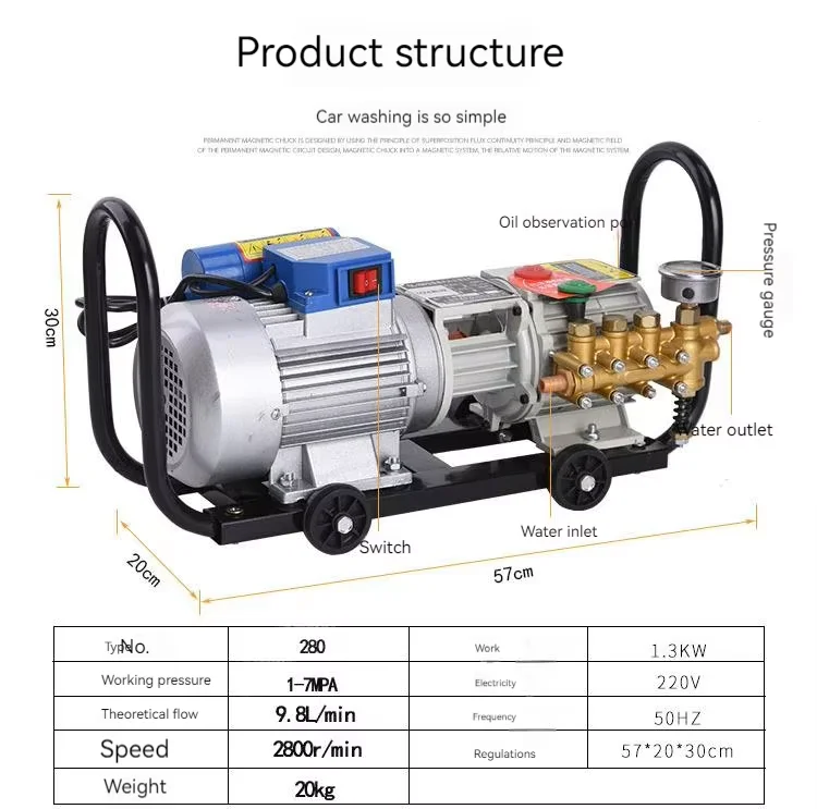 

2026 Hot SellingNew 280 Car Wash High Pressure Water Pump High Power Household 220v Brush Pump Washing Portable Cleaning Machine