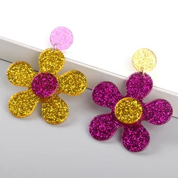 FishSheep Sweet Acrylic Colorful Glitter Flowers Drop Earrings for Women Girls Geometric Big Dangle Earring Summer Fashion Gift